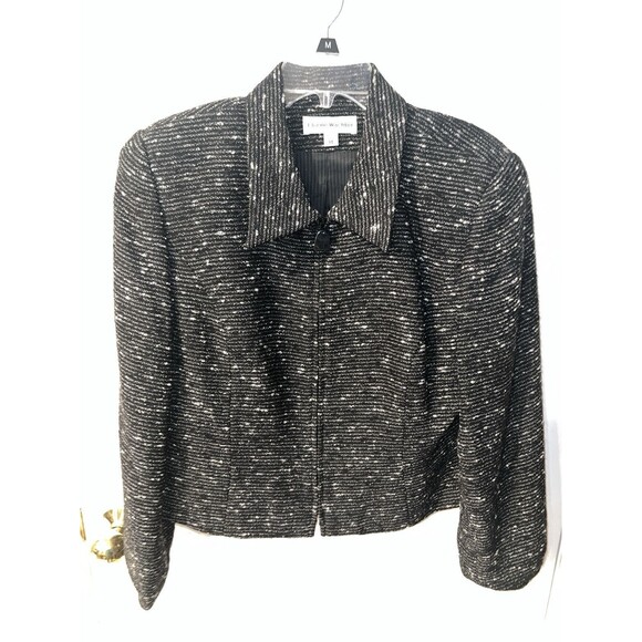 Florine Wachter Blazer Womens Sz 14 USA Black Cropped Zip Up Wool Tweed Career - Picture 7 of 7
